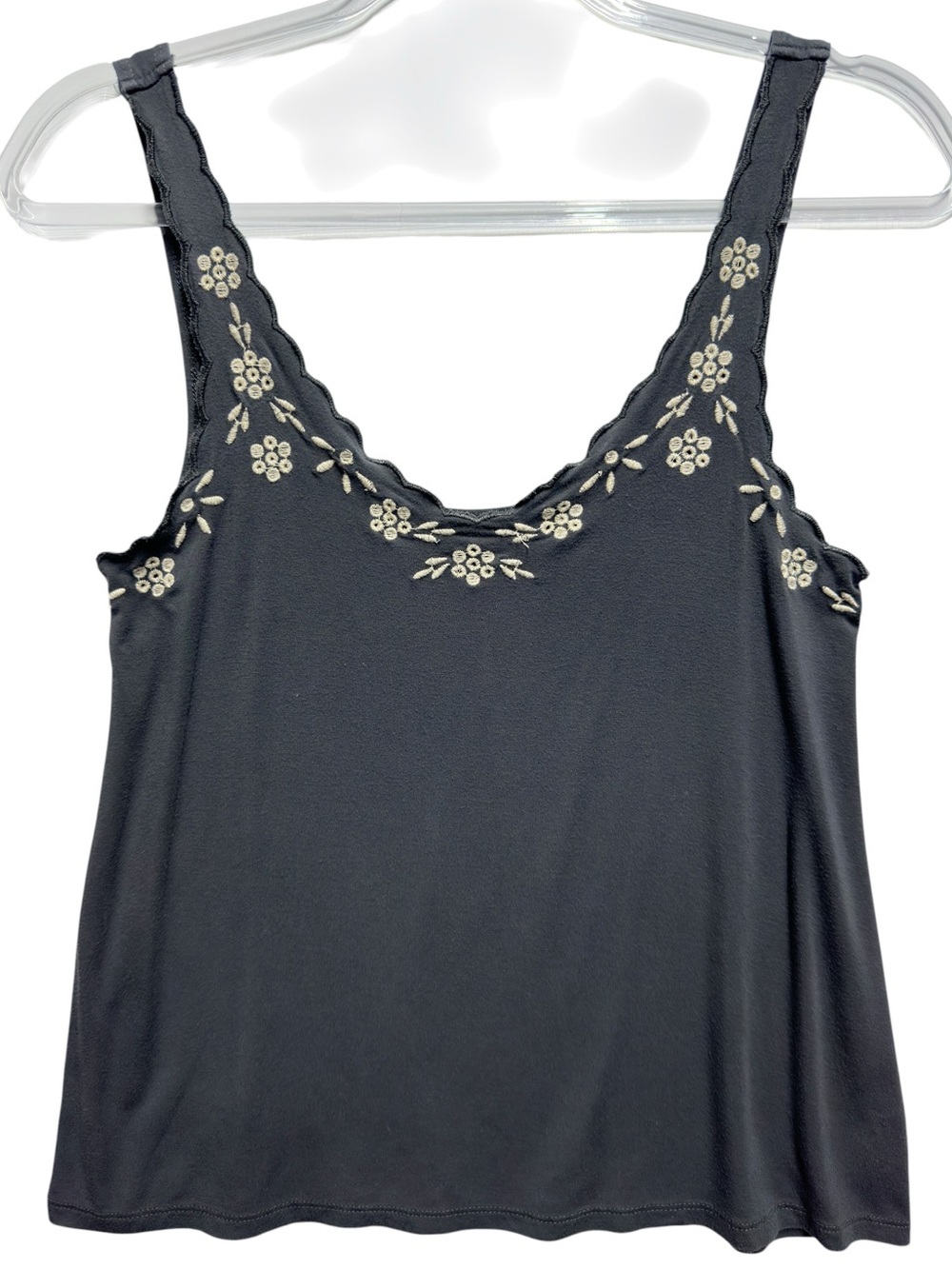Pure Viscose Embroidery Eyelet Scalloped Trim Tank Top Baby Tee Blouse